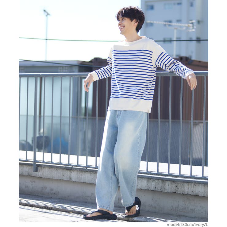 ［Ivory］ | ヘビーウェイトパネルボーダーボートネックロンT メンズ | coca