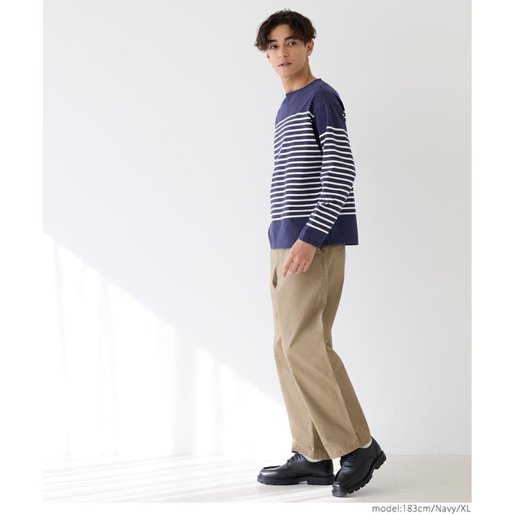 ヘビーウェイトパネルボーダーボートネックロンT メンズ | coca | 詳細画像6 