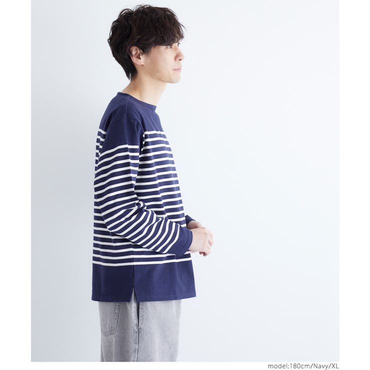 ヘビーウェイトパネルボーダーボートネックロンT メンズ | coca | 詳細画像8 