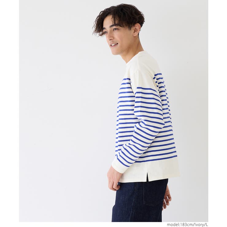 ヘビーウェイトパネルボーダーボートネックロンT メンズ | coca | 詳細画像10 