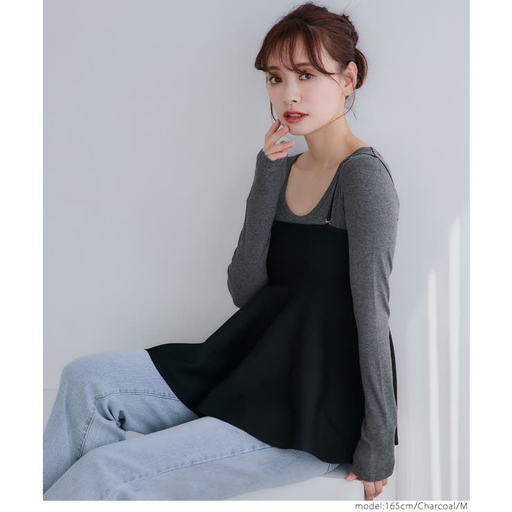 リブUネックトップス レディース [品番：PA000016931]｜coca
