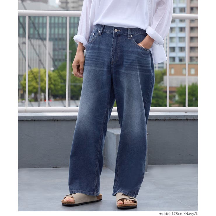 ［Navy］ | デニムワイドパンツ メンズ | coca