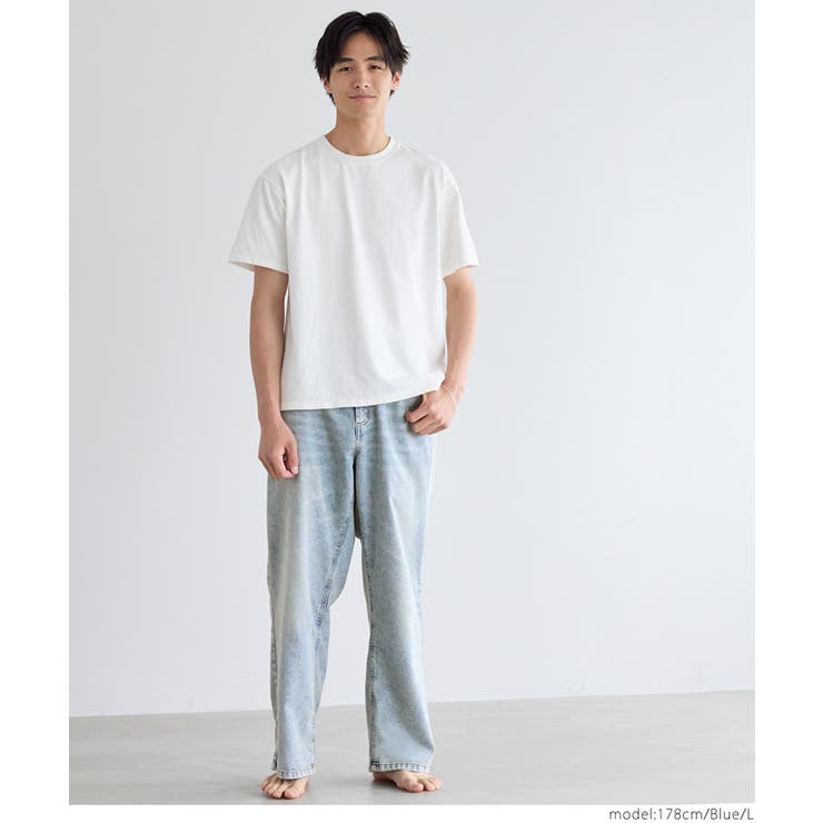 サマー ホワイト デニム パンツ 韓国 カジュアル メンズ cr9801 サマーデニムワイドパンツ メンズ[品番：PA000017458]｜coca