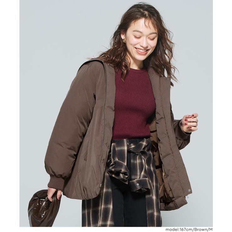 ［Brown］ | 【洗える】 Aラインカールネック中綿コート | coca