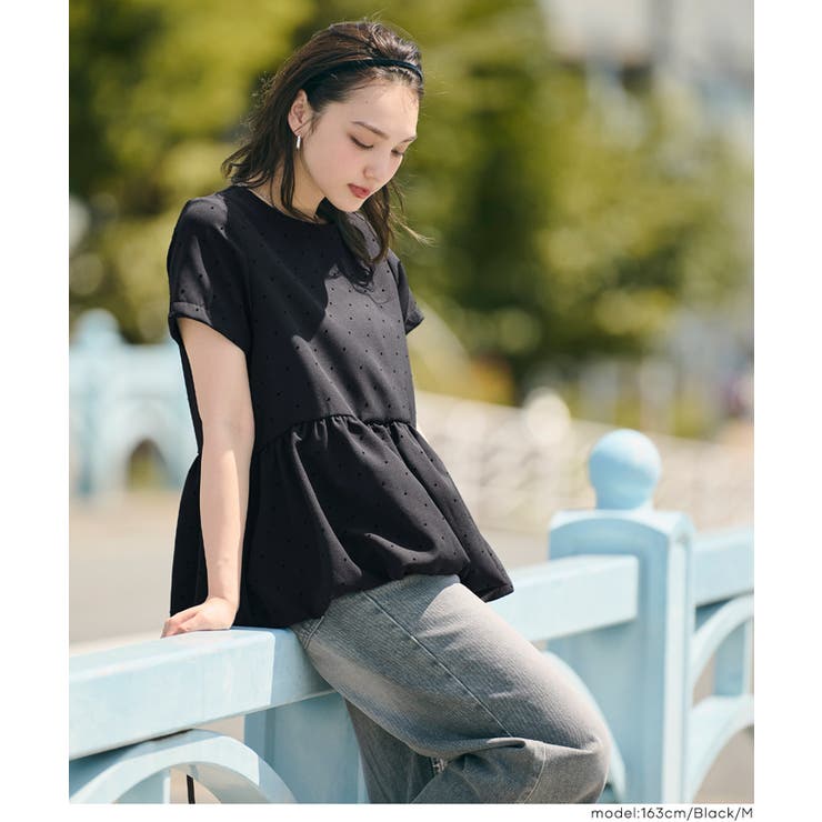 ［Black］ | フロッキードットバルーンブラウス | coca