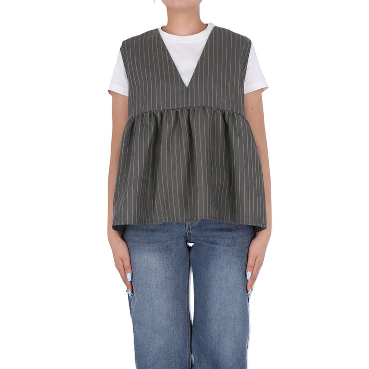 ヘリンボーンストライプフレアベスト | coca | 詳細画像3 