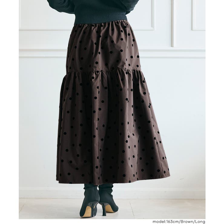 ［Brown］ | フロッキープリントティアードスカート | coca