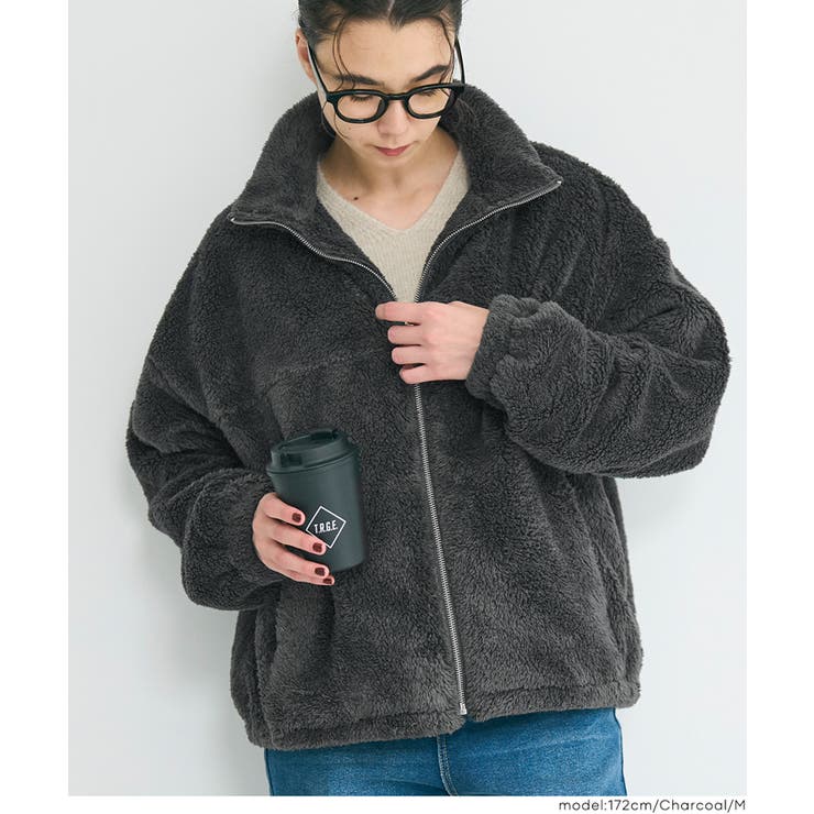 ［Charcoal］ | 【洗える】フリースジップアップジャケット | coca