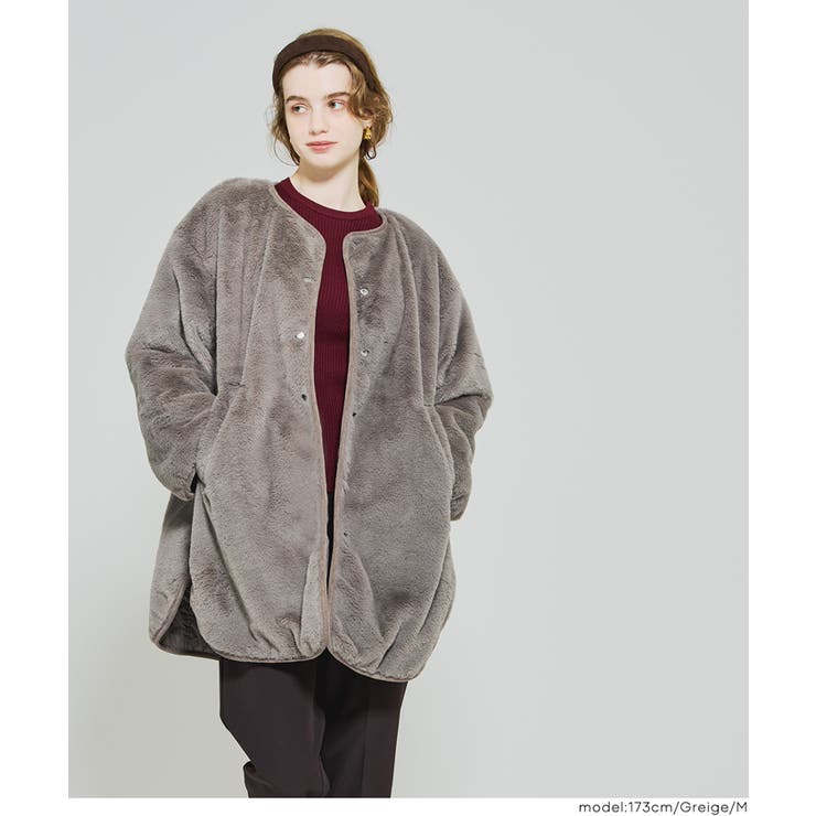 ［Greige］ | 【洗える】リバーシブルファーキルティングミドルコート | coca