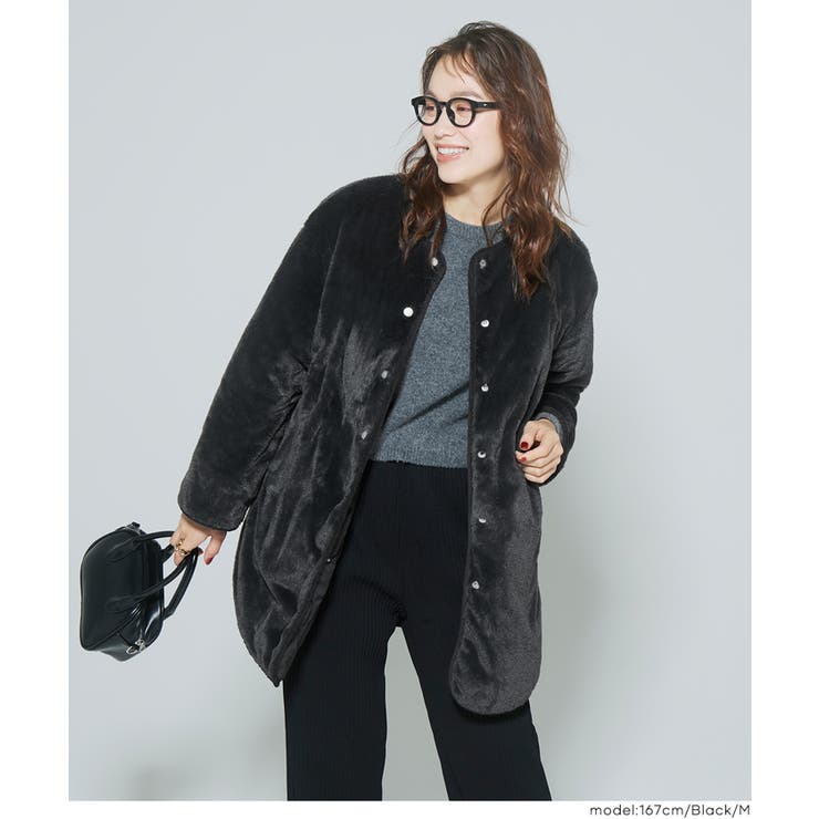 ［Black］ | 【洗える】リバーシブルファーキルティングミドルコート | coca