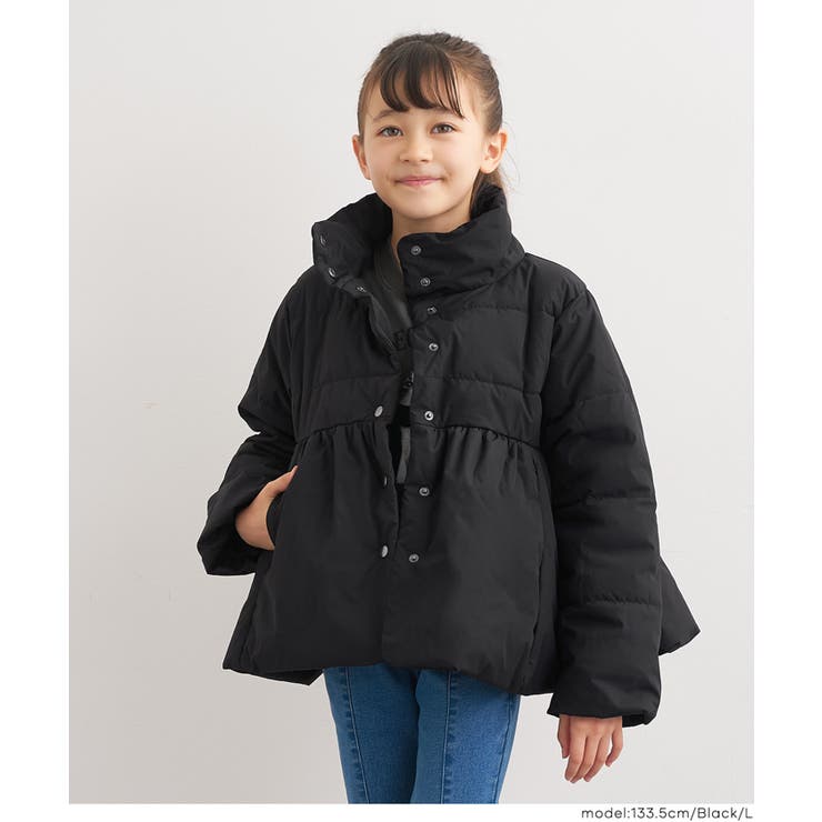 ［Black］ | 親子お揃いウォッシャブル 中綿スタンドカラーフレアブルゾン | coca