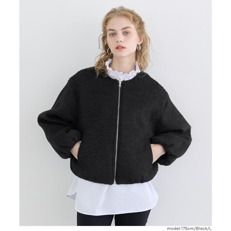 [Black] | もこもこ感が愛らしい、カーリーボアブルゾン | coca