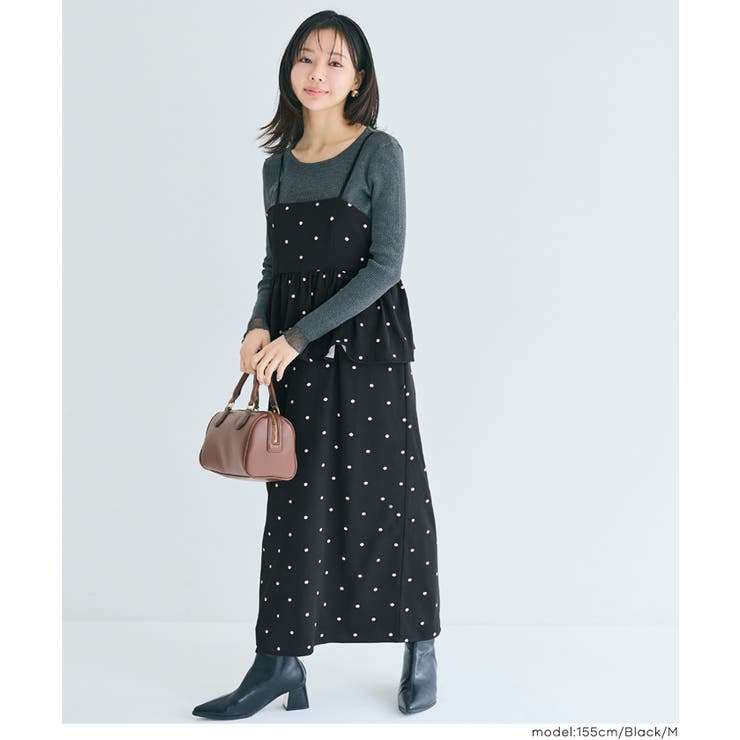 ［Black］ | ドットペプラムワンピース | coca