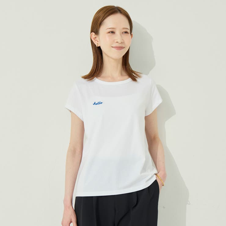 刺繍入り半袖クルーネックトップス | coca | 詳細画像1 