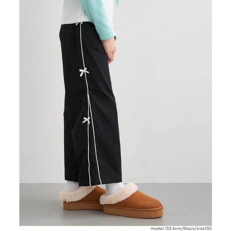 ［Black］ | 裏微起毛サイドラインリボンパンツ | coca