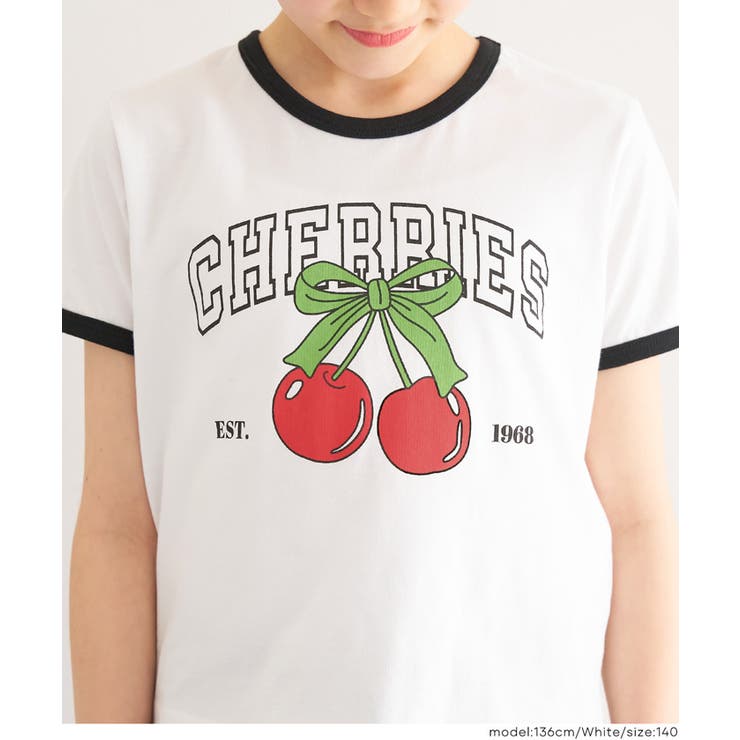 キャッチーで可愛いさくらんぼリンガーTシャツ | coca | 詳細画像6 