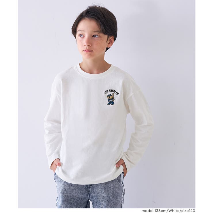 [White] | ワンポイント刺繍長袖Tシャツ キッズ | coca