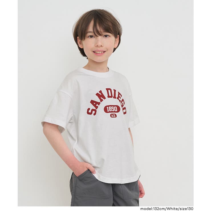 [White] | ラウンドテールカットプリント半袖Tシャツ | coca