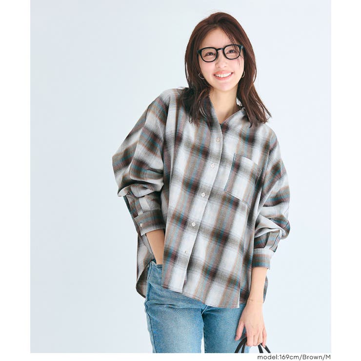 ［Brown］ | ドルマンスリーブチェックシャツ | coca