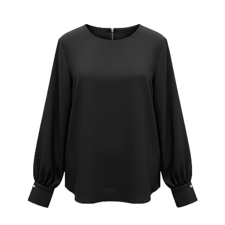 ［Black］ | 〈セットアップ対応〉バックゴールドジップノーカラーブラウス | coca