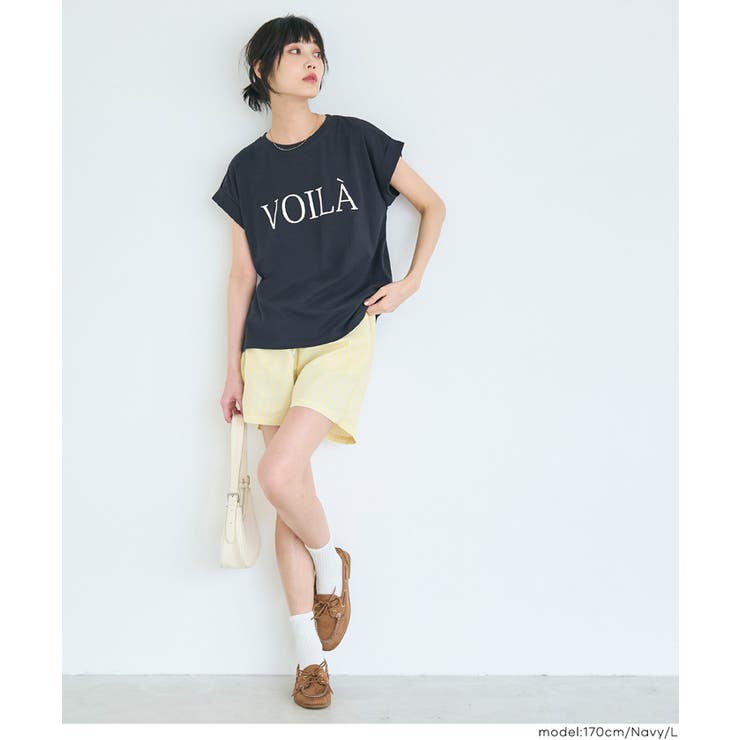 ［Navy］ | 〈４サイズ展開〉フレンチスリーブプリントTシャツ | coca