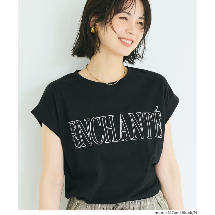 ［Black］ | フレンチスリーブ刺繍Tシャツ | coca
