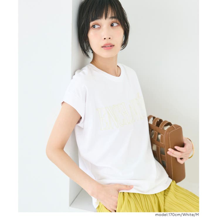 ［White］ | フレンチスリーブ刺繍Tシャツ | coca