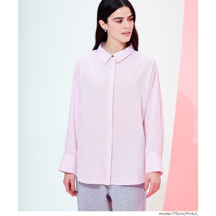 ［Pink］ | ストライプ金釦オーバーサイズシャツ | coca