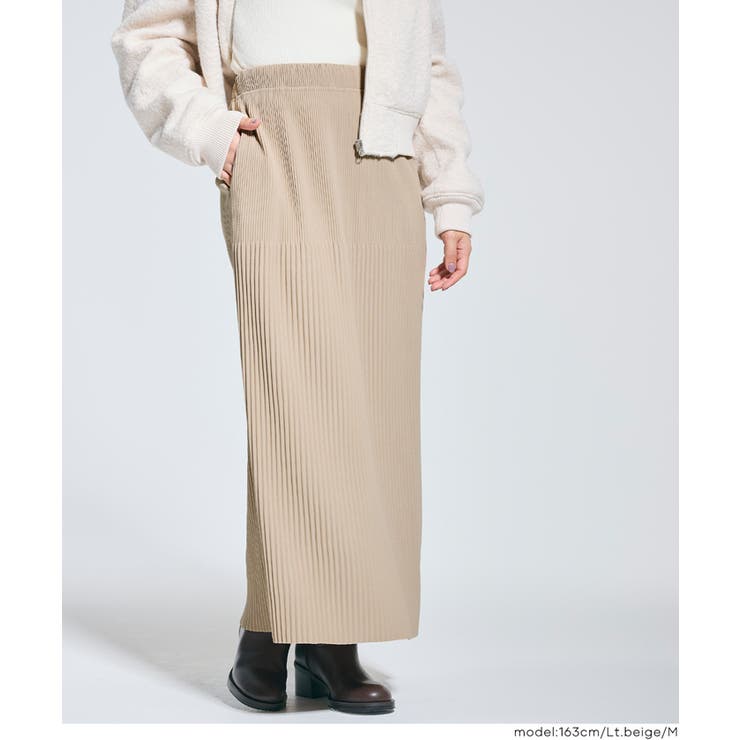 ［Lt.beige］ | 【DAILY WARM】裏起毛ランダムリブロングIラインスカート | coca