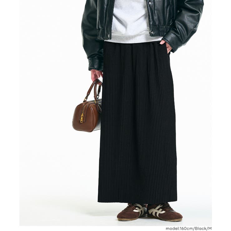 ［Black］ | 【DAILY WARM】裏起毛ランダムリブロングIラインスカート | coca