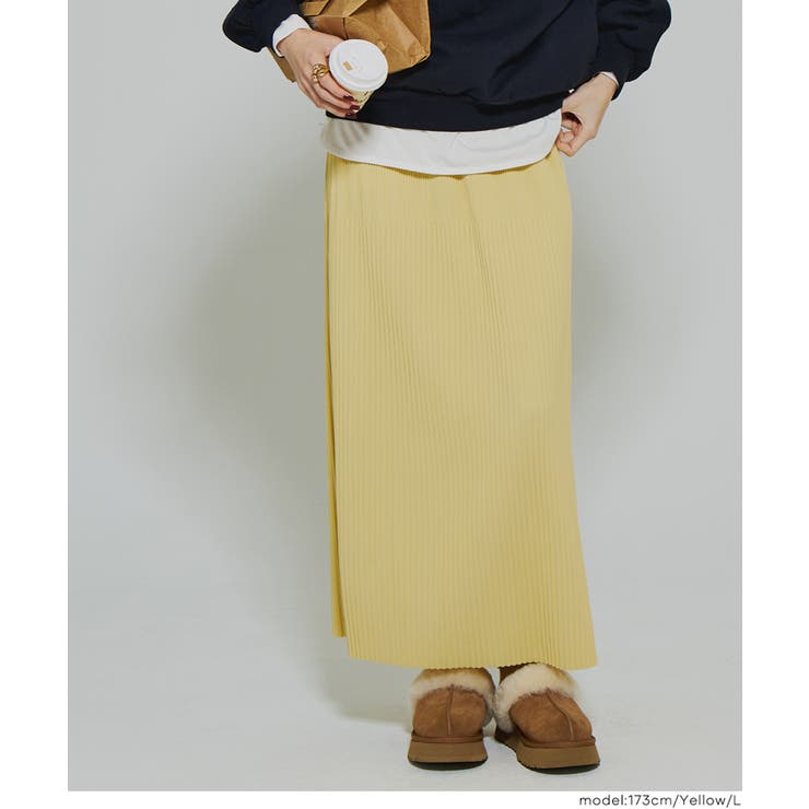 ［Yellow］ | 【DAILY WARM】裏起毛ランダムリブロングIラインスカート | coca
