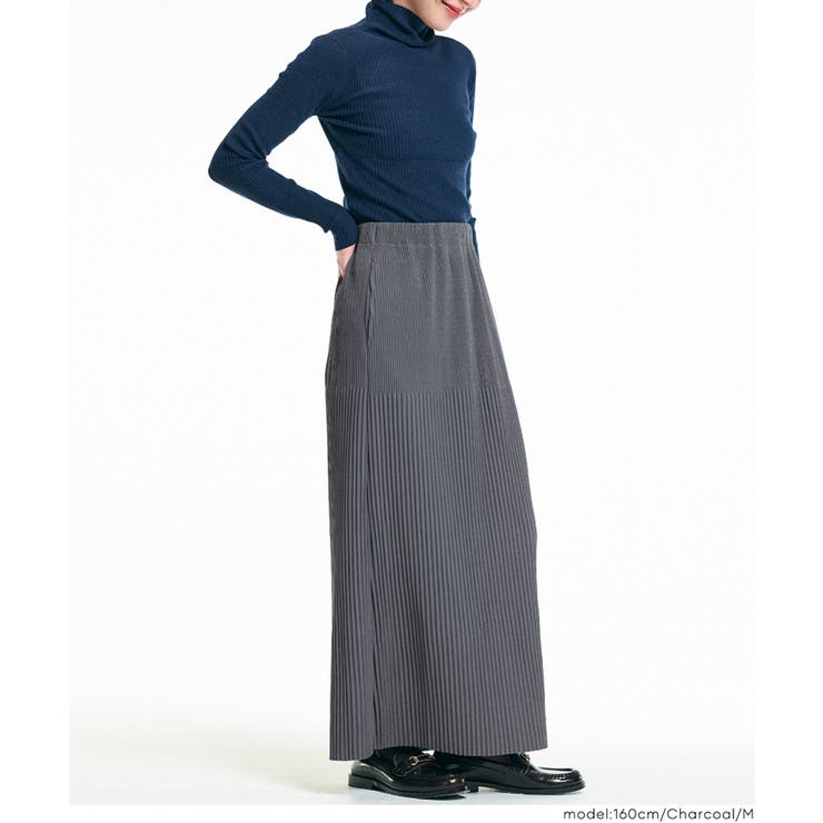 ［Charcoal］ | 【DAILY WARM】裏起毛ランダムリブロングIラインスカート | coca