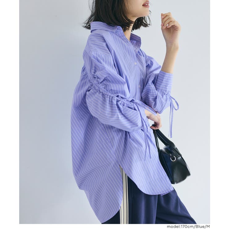 ［Blue］ | サッと着れて着映えする 袖シャーリングシャツ | coca
