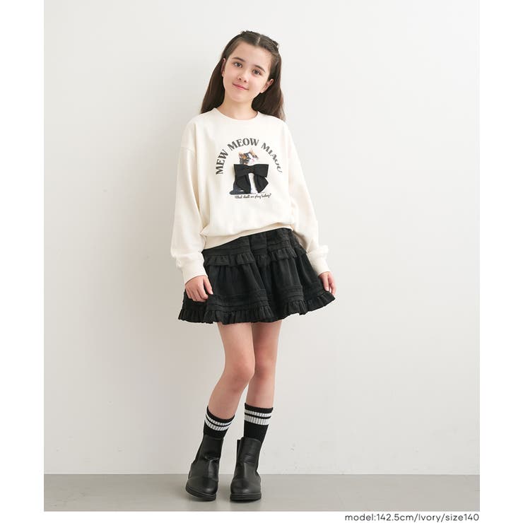 ネコリボンスウェットトップス | coca | 詳細画像2 