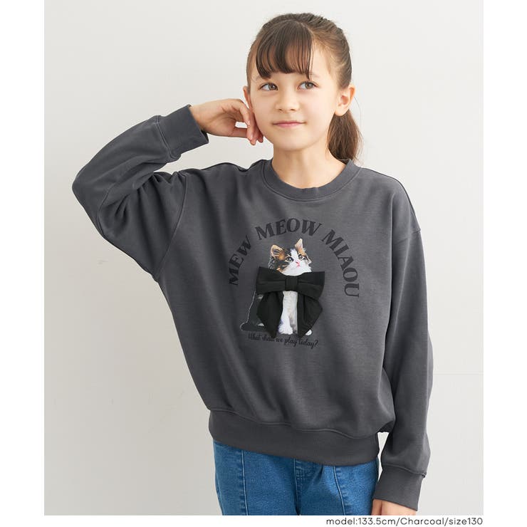 ［Charcoal］ | ネコリボンスウェットトップス | coca