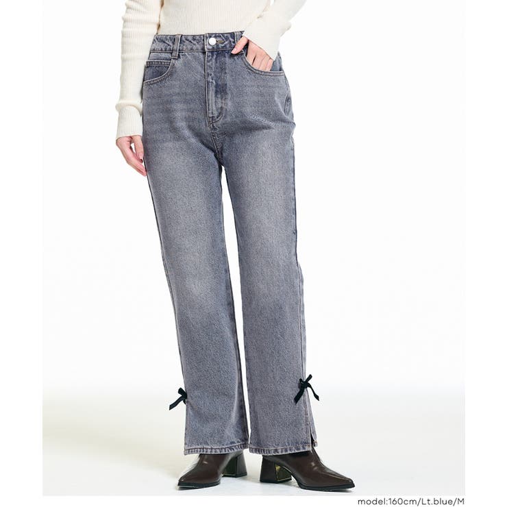 ［Lt.blue］ | さりげない可愛さをプラス。ベロアリボンデニム | coca