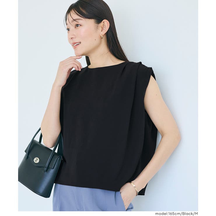 [Black] | 【接触冷感 イージーケア】大人上品なとろみツイルショルダータックブラウス〈セット… | coca