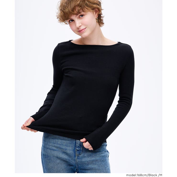 ［Black］ | ボートネックロングTシャツ | coca