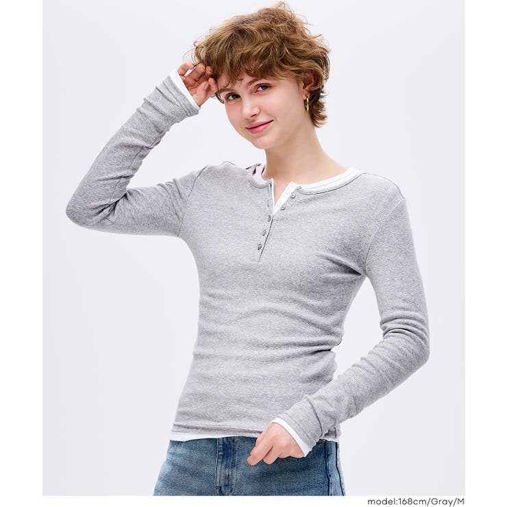 ［Gray］ | ヘンリーネックロングTシャツ | coca