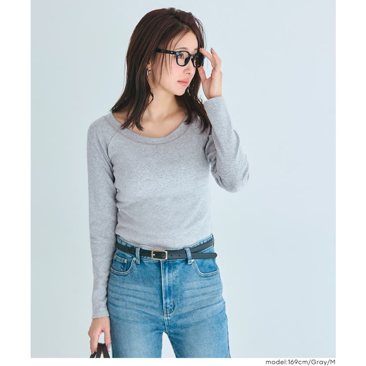 ［Gray］ | ラグランオフショルダーロングTシャツ | coca