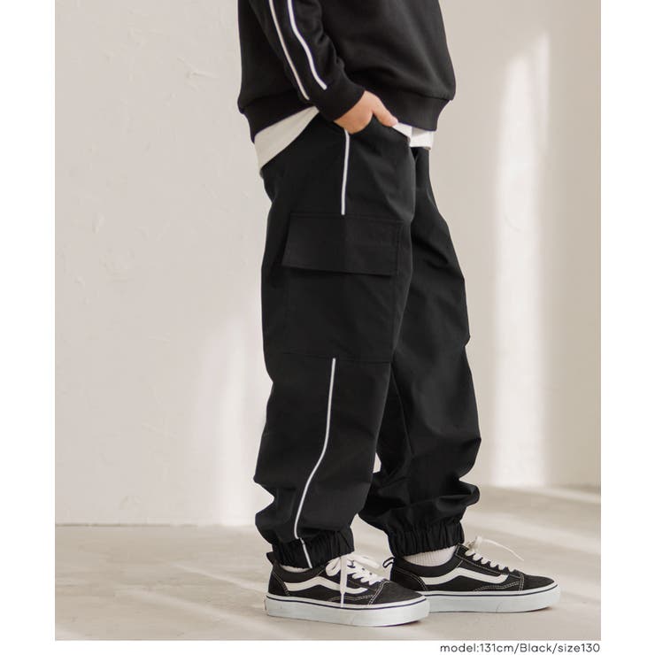 ［Black］ | ラインカーゴジョガーパンツ キッズ | coca