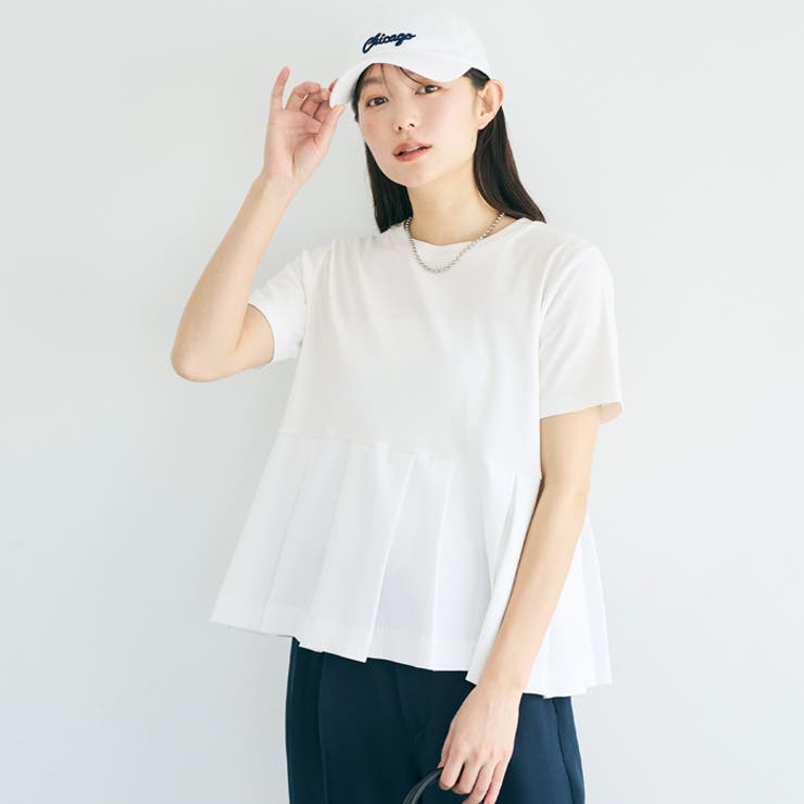 異素材切替で華やぐタックフレアTシャツ | coca | 詳細画像1 