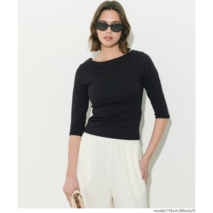 なめらかな着心地が魅力の、7分丈ボートネックスムーストップス 【４サイズ展開】 | coca | 詳細画像19 