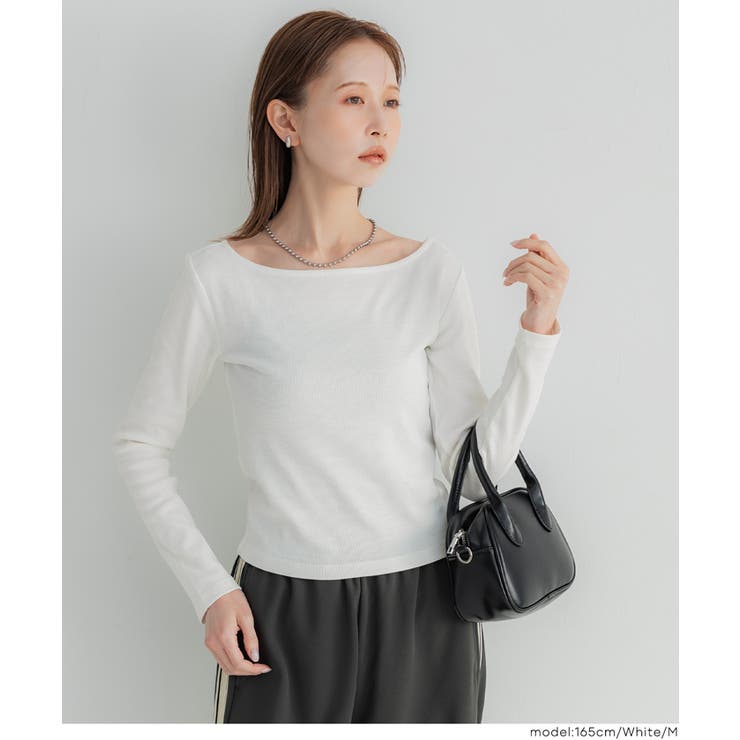 ［White］ | ボートネックリブTシャツ | coca