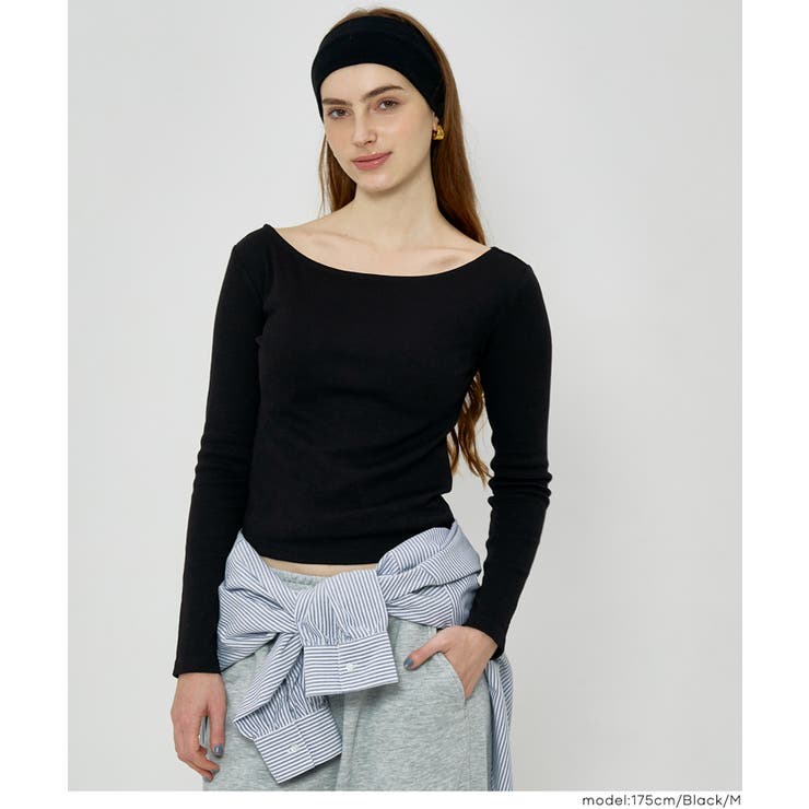 ［Black］ | ボートネックリブTシャツ | coca