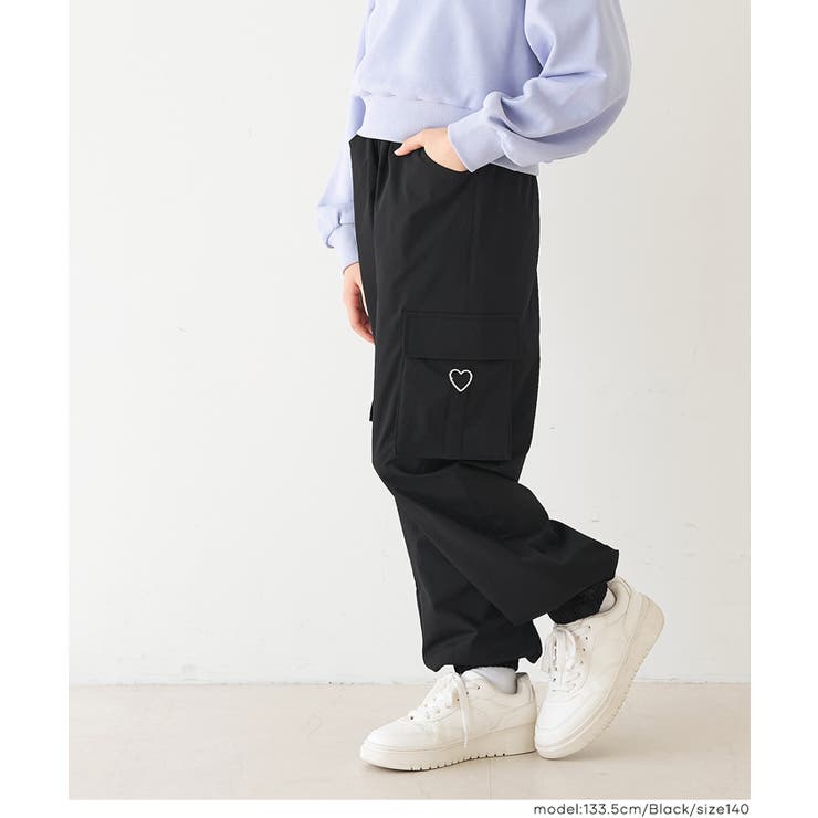 ［Black］ | 【DAILY WARM】 裏微起毛ハートカーゴパンツ | coca