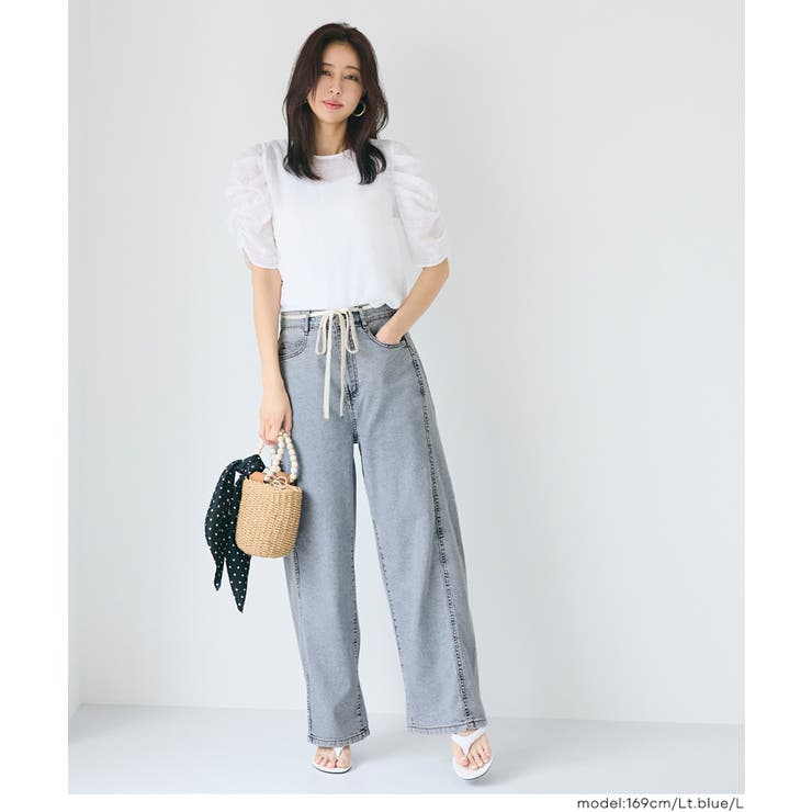 【SUMMER DENIM】薄くて軽い！夏も快適なサマーデニム紐付きワイドパンツ | coca | 詳細画像12 