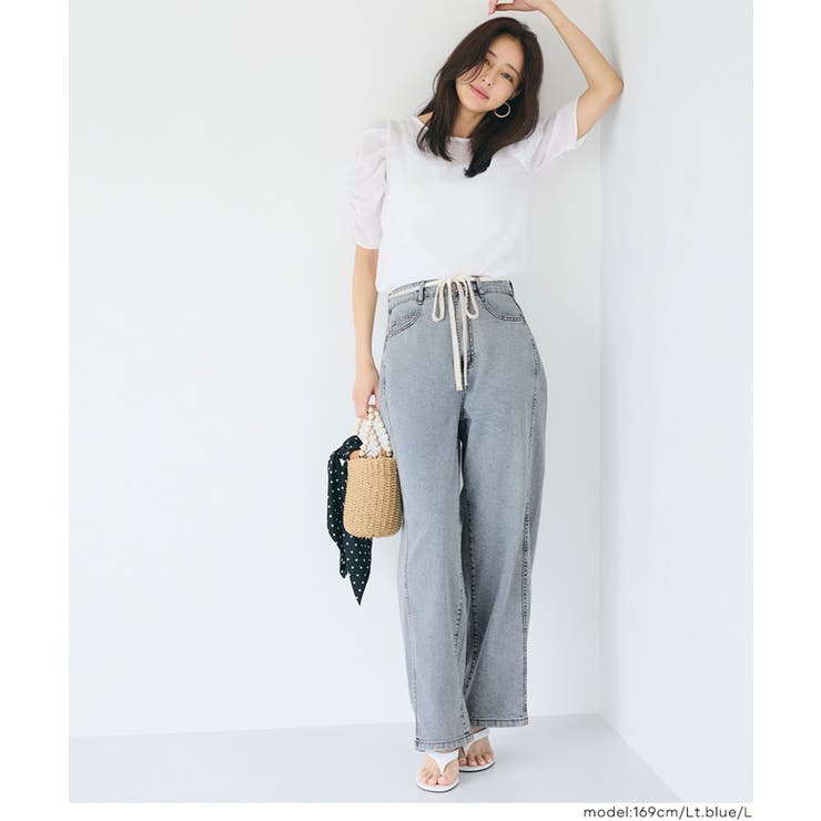 【SUMMER DENIM】薄くて軽い！夏も快適なサマーデニム紐付きワイドパンツ | coca | 詳細画像15 