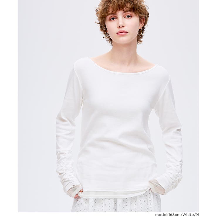 [White] | 袖シャーリングレイヤードトップス | coca