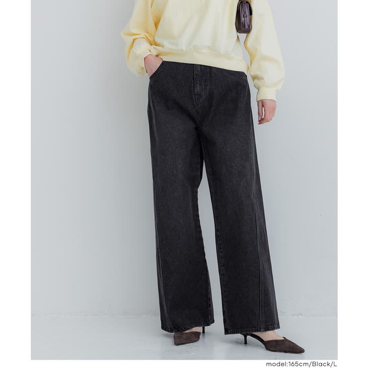 ［Black］ | ツイストシームデニムパンツ | coca